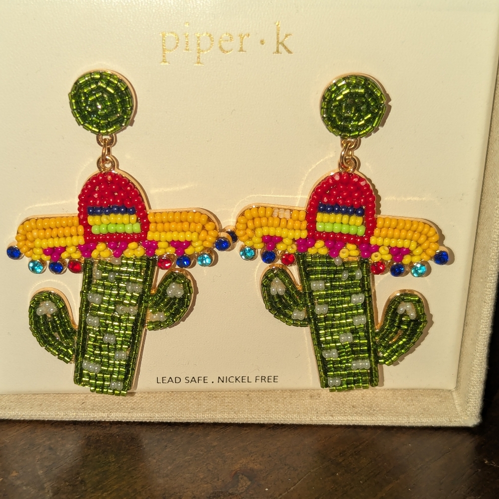 Piper K Beaded Cactus  Earrings
